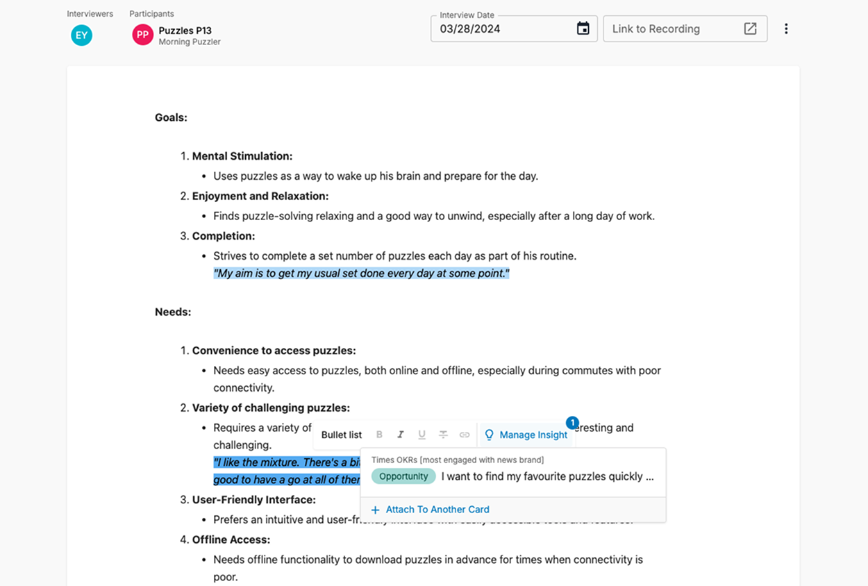 Screenshot of Vistaly's Interviews feature